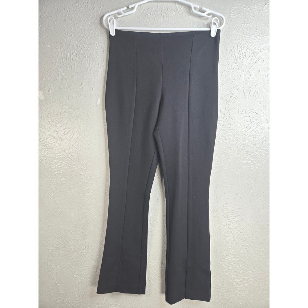 Meimeij Pull On Flare Pants Size 30" Black Pintuck Stretchy High Rise Trousers